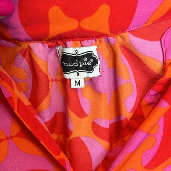 Mudpie Women’s Medium Long Sleeve Top 100% Polyester EUC Orange pink purple - Picture 5 of 11